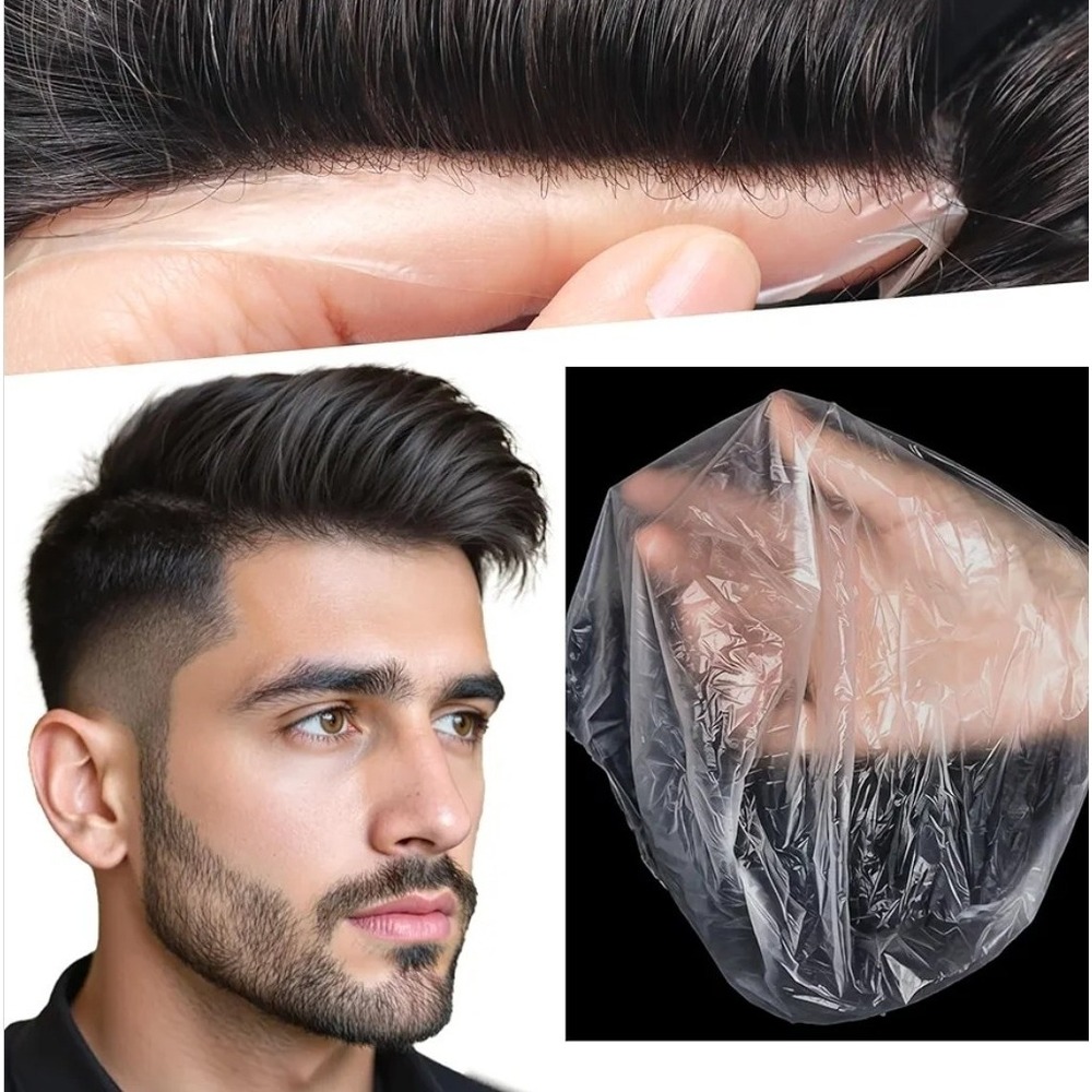 Mens Toupee 0.03mm Ultra Thin PU Skin Real Human Hair Replacement V-loop 8x10 1B